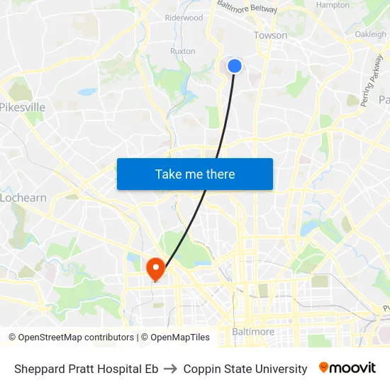 Sheppard Pratt Hospital Eb to Coppin State University map