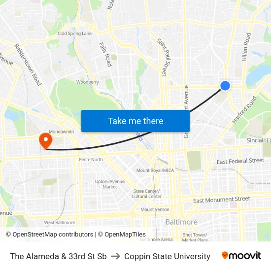 The Alameda & 33rd St Sb to Coppin State University map