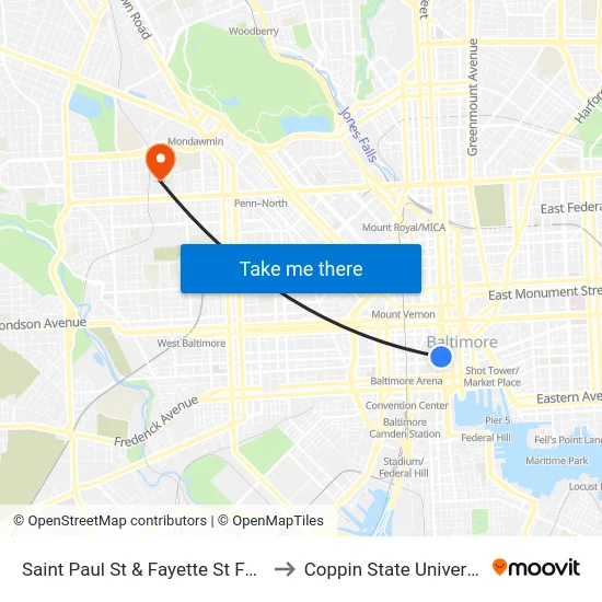 Saint Paul St & Fayette St FS Sb to Coppin State University map