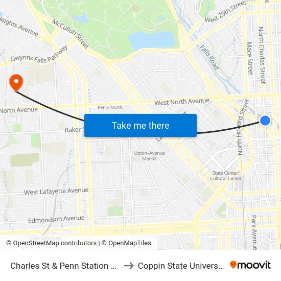 Charles St & Penn Station Nb to Coppin State University map