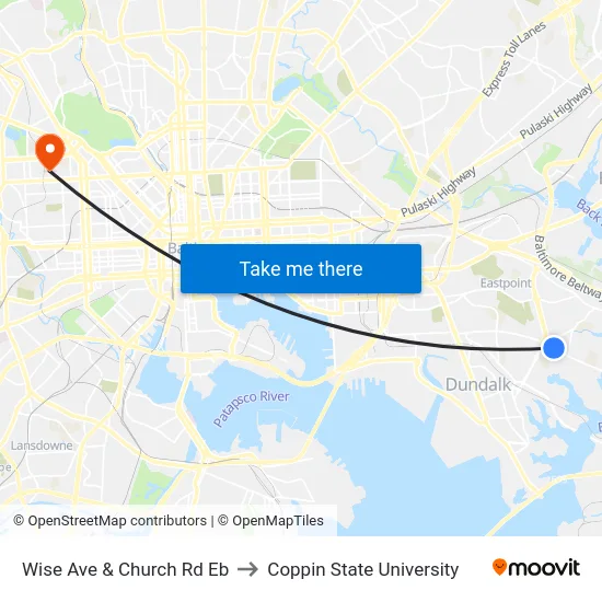 Wise Ave & Church Rd Eb to Coppin State University map