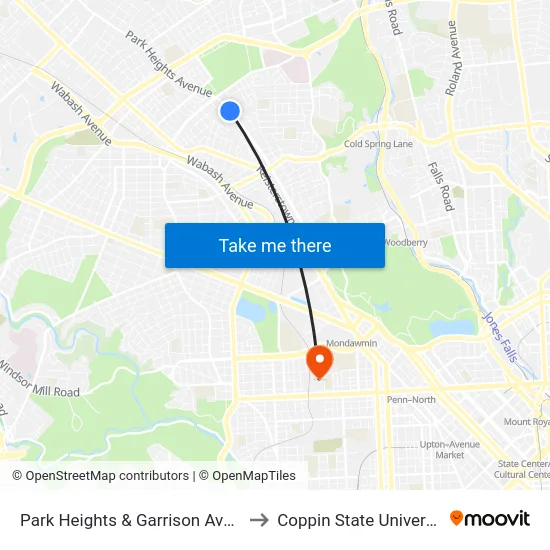 Park Heights & Garrison Ave Sb to Coppin State University map
