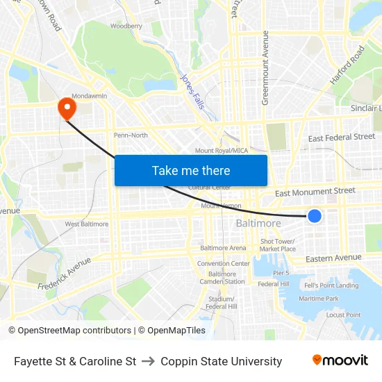 Fayette St & Caroline St to Coppin State University map