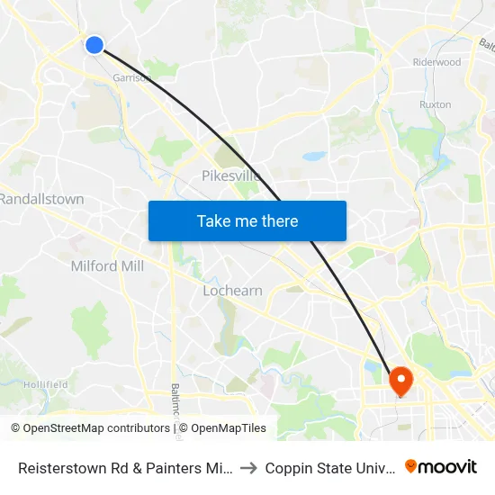 Reisterstown Rd & Painters Mill Rd Sb to Coppin State University map