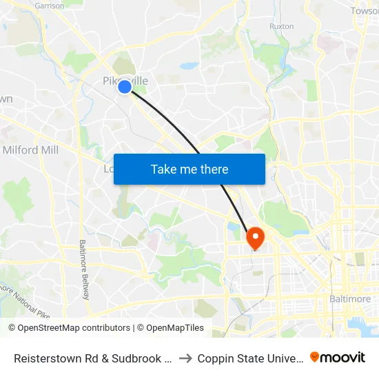 Reisterstown Rd & Sudbrook Ln Sb to Coppin State University map