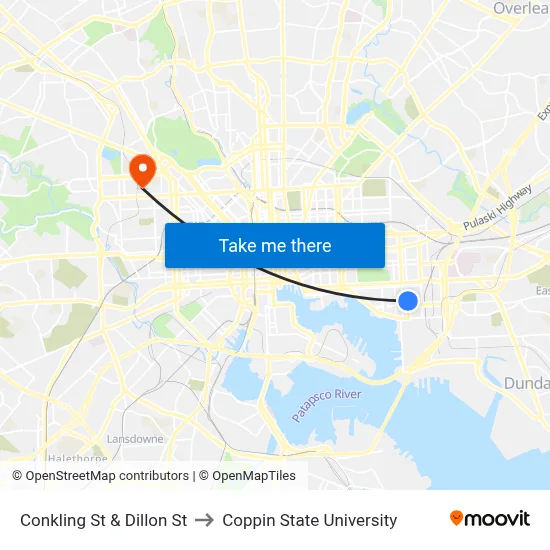 Conkling St & Dillon St to Coppin State University map