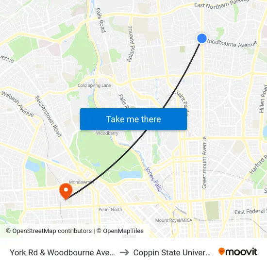 York Rd & Woodbourne Ave Sb to Coppin State University map