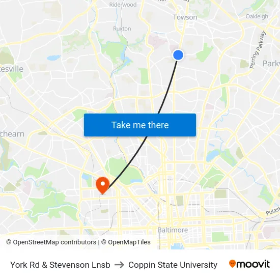 York Rd & Stevenson Lnsb to Coppin State University map