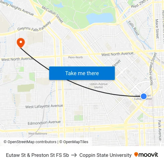 Eutaw St & Preston St FS Sb to Coppin State University map