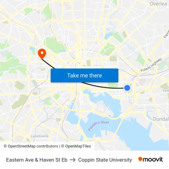 Eastern Ave & Haven St Eb to Coppin State University map