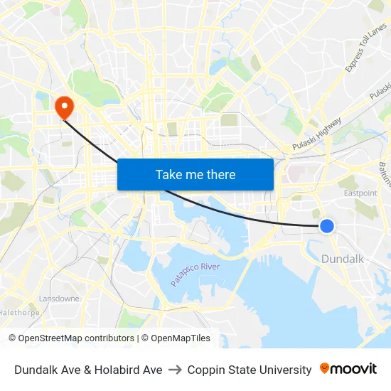 Dundalk Ave & Holabird Ave to Coppin State University map