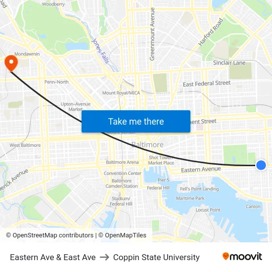 Eastern Ave & East Ave to Coppin State University map