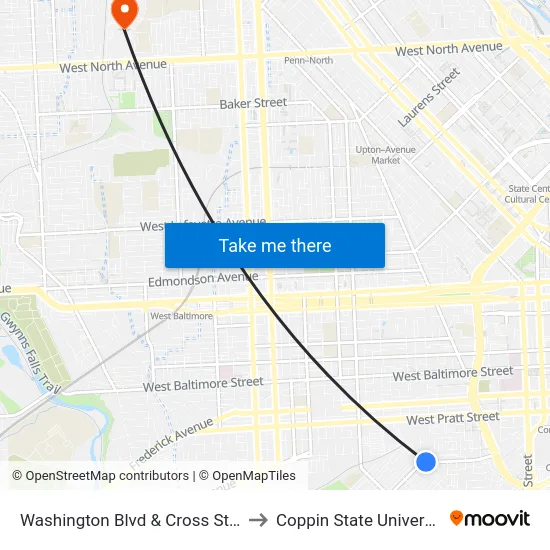 Washington Blvd & Cross St Sb to Coppin State University map