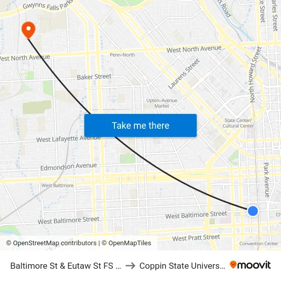 Baltimore St & Eutaw St FS Eb to Coppin State University map