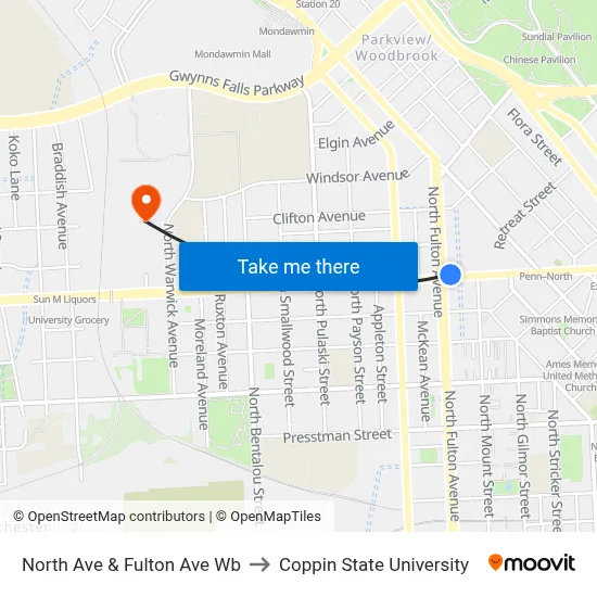 North Ave & Fulton Ave Wb to Coppin State University map