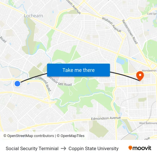 Social Security Terminial to Coppin State University map