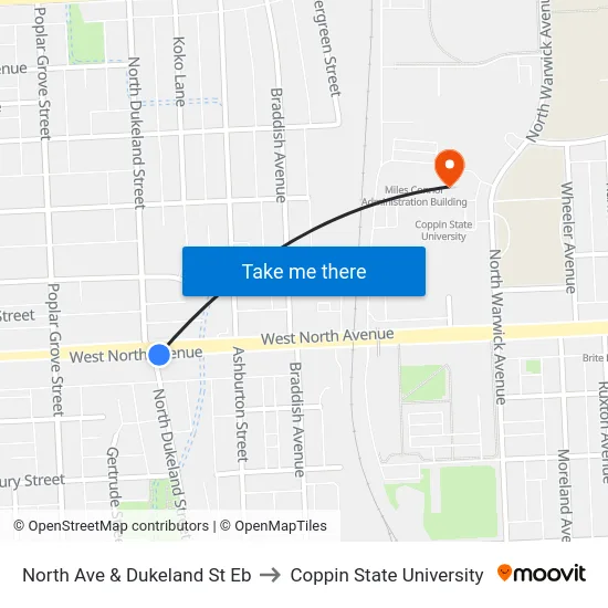 North Ave & Dukeland St Eb to Coppin State University map