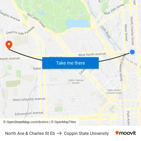 North Ave & Charles St Eb to Coppin State University map