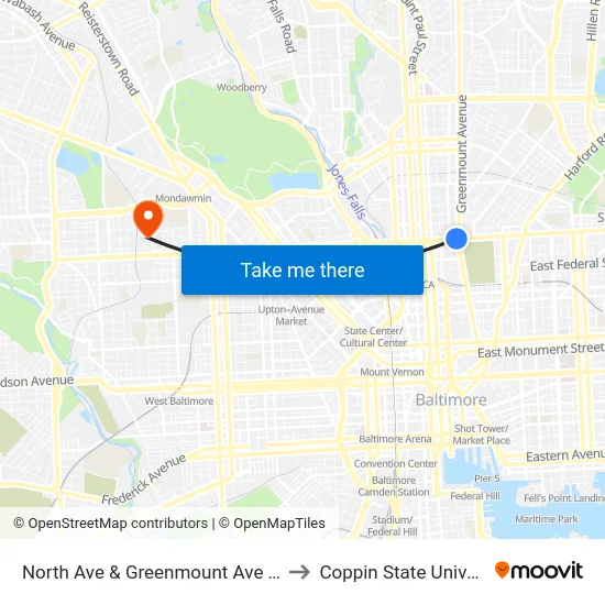 North Ave & Greenmount Ave FS Wb to Coppin State University map