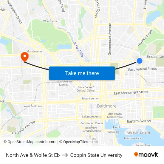 North Ave & Wolfe St Eb to Coppin State University map