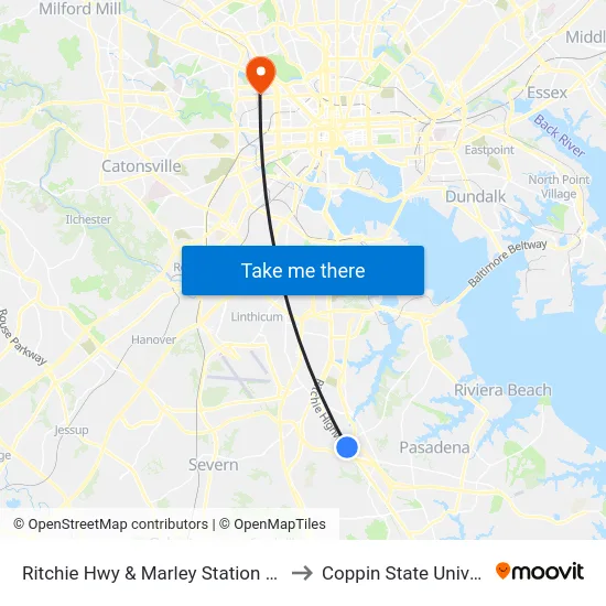 Ritchie Hwy & Marley Station Mall Sb to Coppin State University map