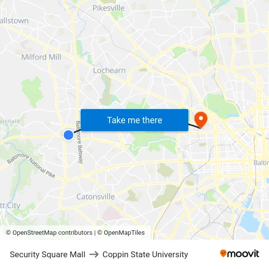Security Square Mall to Coppin State University map