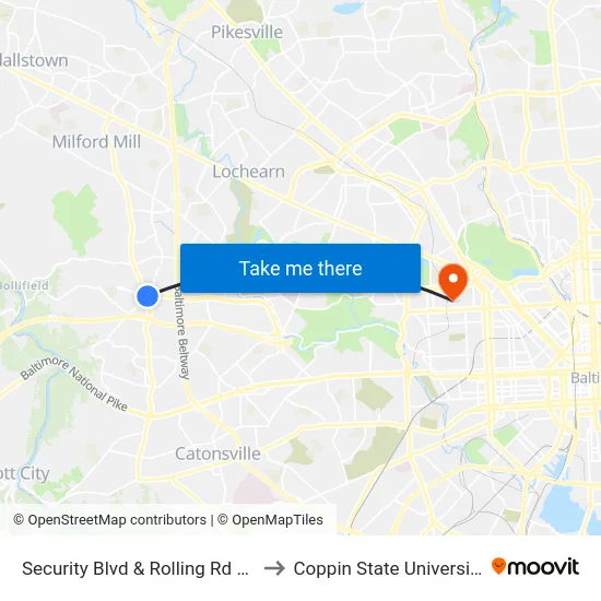 Security Blvd & Rolling Rd Eb to Coppin State University map