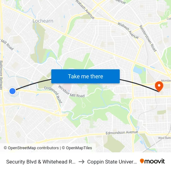 Security Blvd & Whitehead Rd Eb to Coppin State University map