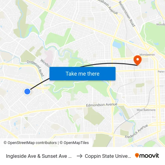 Ingleside Ave & Sunset Ave FS Eb to Coppin State University map
