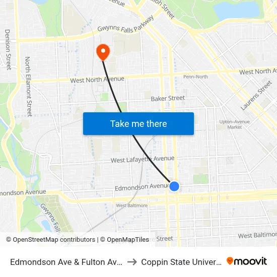 Edmondson Ave & Fulton Ave Eb to Coppin State University map