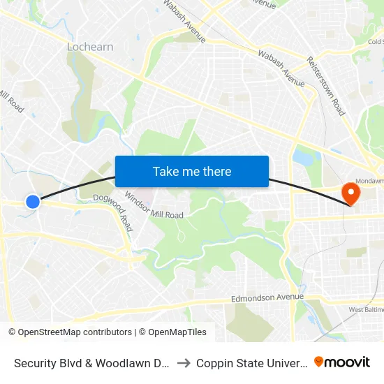 Security Blvd & Woodlawn Dr Wb to Coppin State University map