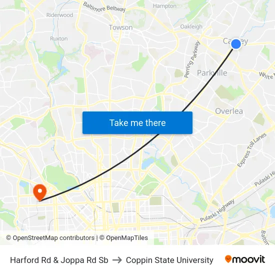 Harford Rd & Joppa Rd Sb to Coppin State University map