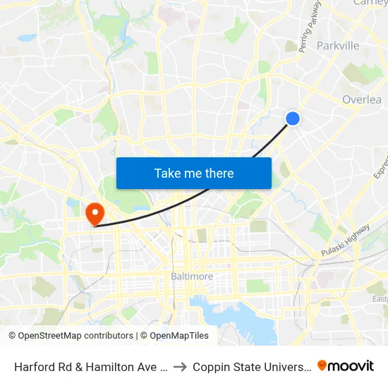 Harford Rd & Hamilton Ave Sb to Coppin State University map