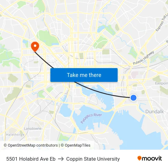 5501 Holabird Ave Eb to Coppin State University map