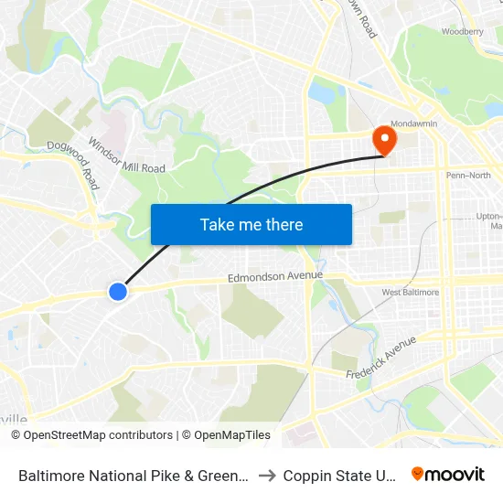 Baltimore National Pike & Greenwich Ave Wb to Coppin State University map