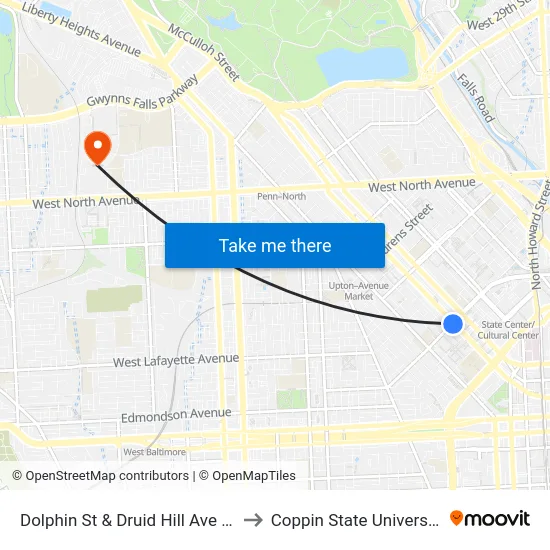 Dolphin St & Druid Hill Ave Eb to Coppin State University map