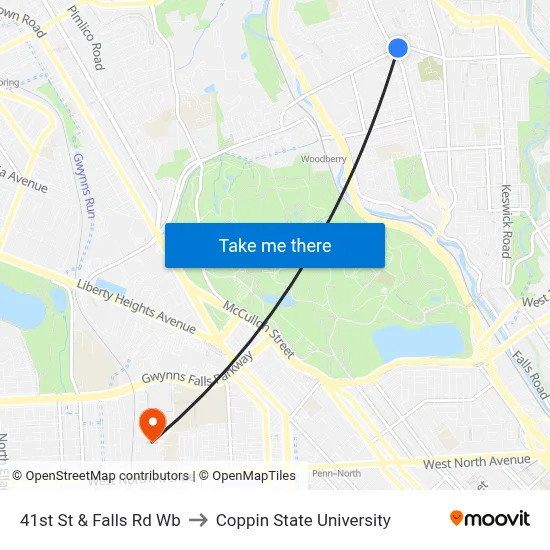 41st St & Falls Rd Wb to Coppin State University map