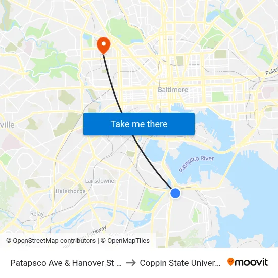 Patapsco Ave & Hanover St Wb to Coppin State University map