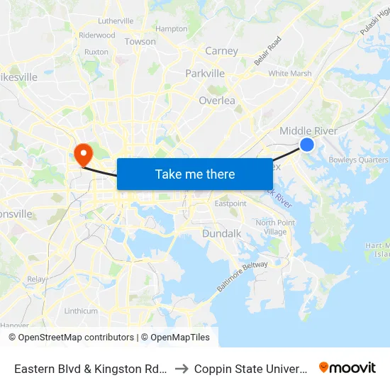 Eastern Blvd & Kingston Rd Eb to Coppin State University map