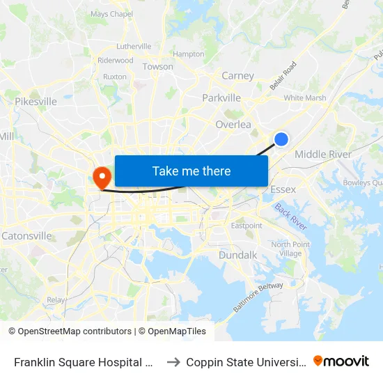 Franklin Square Hospital Wb to Coppin State University map