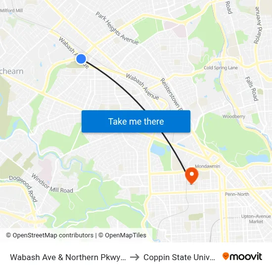 Wabash Ave & Northern Pkwy FS Sb to Coppin State University map