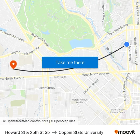 Howard St & 25th St Sb to Coppin State University map