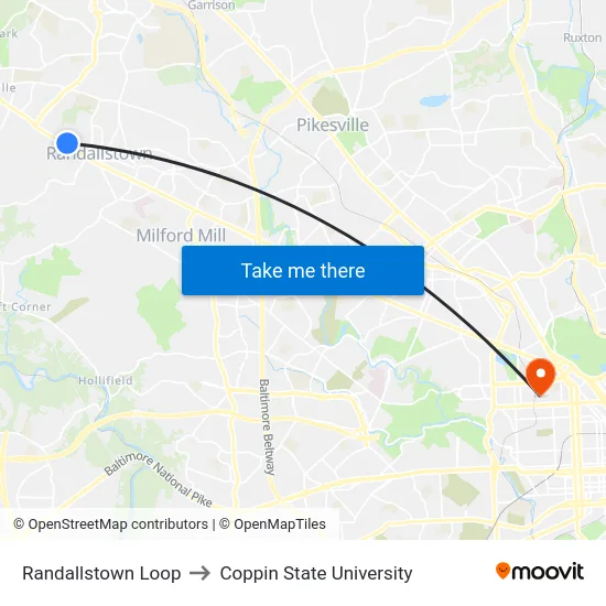 Randallstown Loop to Coppin State University map