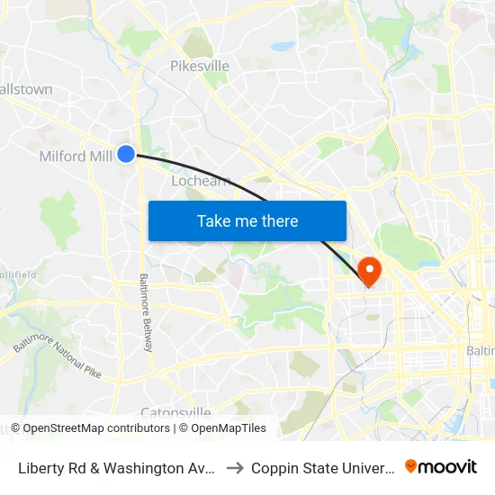 Liberty Rd & Washington Ave Sb to Coppin State University map