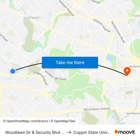 Woodlawn Dr & Security Blvd FS Nb to Coppin State University map