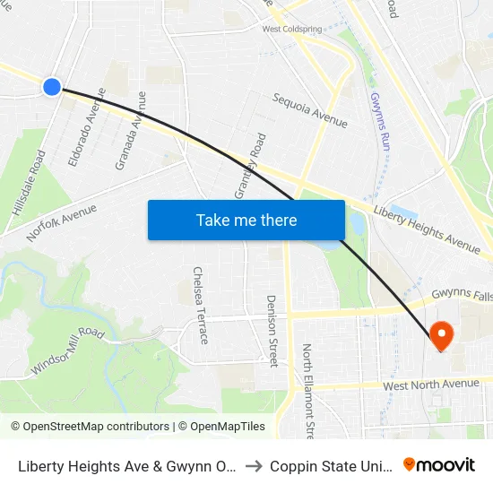 Liberty Heights Ave & Gwynn Oak Ave FS to Coppin State University map