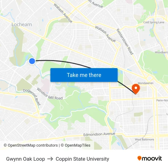 Gwynn Oak Loop to Coppin State University map