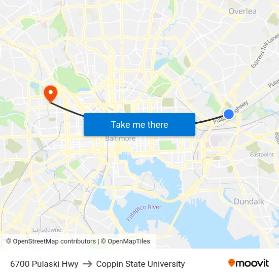 6700 Pulaski Hwy to Coppin State University map
