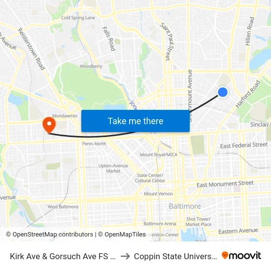 Kirk Ave & Gorsuch Ave FS Sb to Coppin State University map
