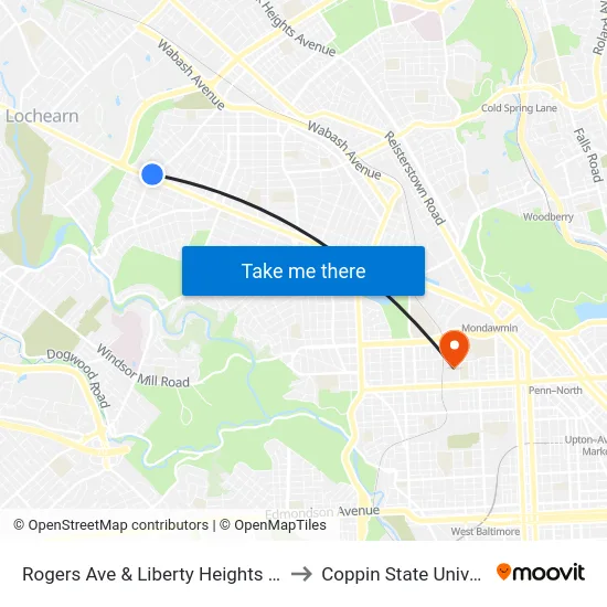Rogers Ave & Liberty Heights Ave Sb to Coppin State University map